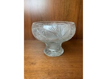 American Brilliant Cut Glass Pedestal Punch Bowl Signed