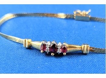 14k Gold Dainty  Diamond And Ruby Bracelet