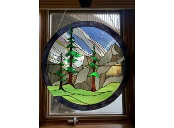 One Of A Kind Commissioned Stained Glass Mountain Scene Panel