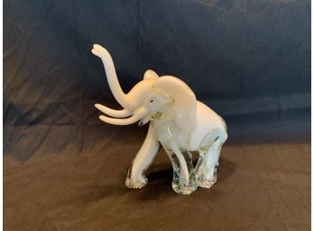 White And Clear Glass Hand Blown Elephant