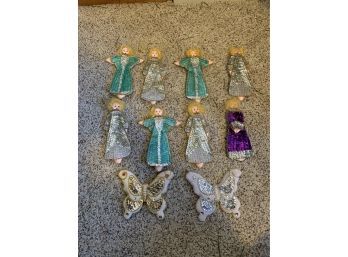 Vintage Sequin Ornaments - Angelic Ladies And Butterflies