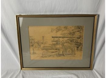 Framed Tractor Pencil Drawing