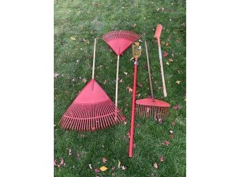 Yard Tools - Rakes, Apple Picker And Shovel