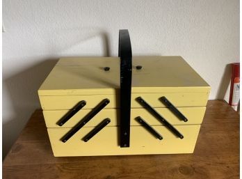 Large Yellow Wood Sewing Box