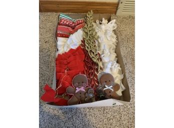 Christmas Decor - Small Bows, Angel And Gingerbread Man Ornaments