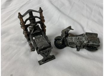 Durham Industries Miniature Printing Press And A Motorcycle Pencil Sharpener