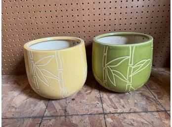 Bamboo Design Flower Pots - Yellow And Green