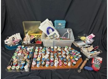 Sewing Supplies - Lots Of Thread, Buttons, Scissors And More