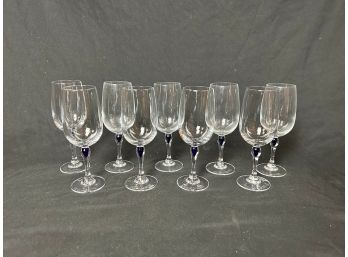 Courvoisier Wine Glasses With Blue Glass Droplet In The Stems