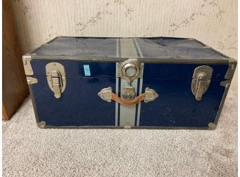 Vintage Metal Trunk Blue With Silver Stripe