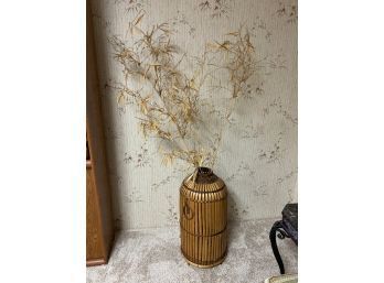 Large Vintage Bamboo Basket With Dried Bamboo