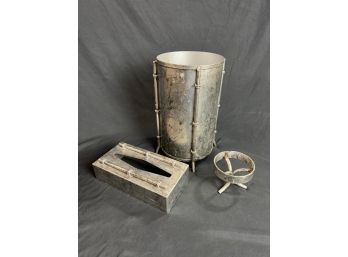 Metal Bamboo Style Bathroom Soap Bottle Holder, Tissue Box Cover And Trash Bin