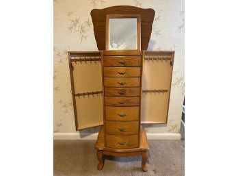 Free Standing Jewelry Chest Armoire With Mirror Top