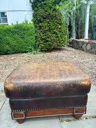 Distressed Leather Ottoman