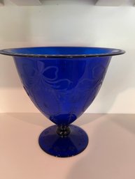 Cobalt Blue Etched Vase