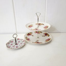 Floral Ceramic Dessert Stands Set Of Two