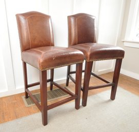 Bonded Leather Counter Stools With Nailhead Trim