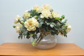 Realistic Faux Peonies In Large Glass Vase Silk Flowers