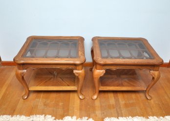 Cabriole Leg Glass Top End Tables Set Of Two