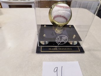 Autographed Mark Teixeira Ball With Display Fixture