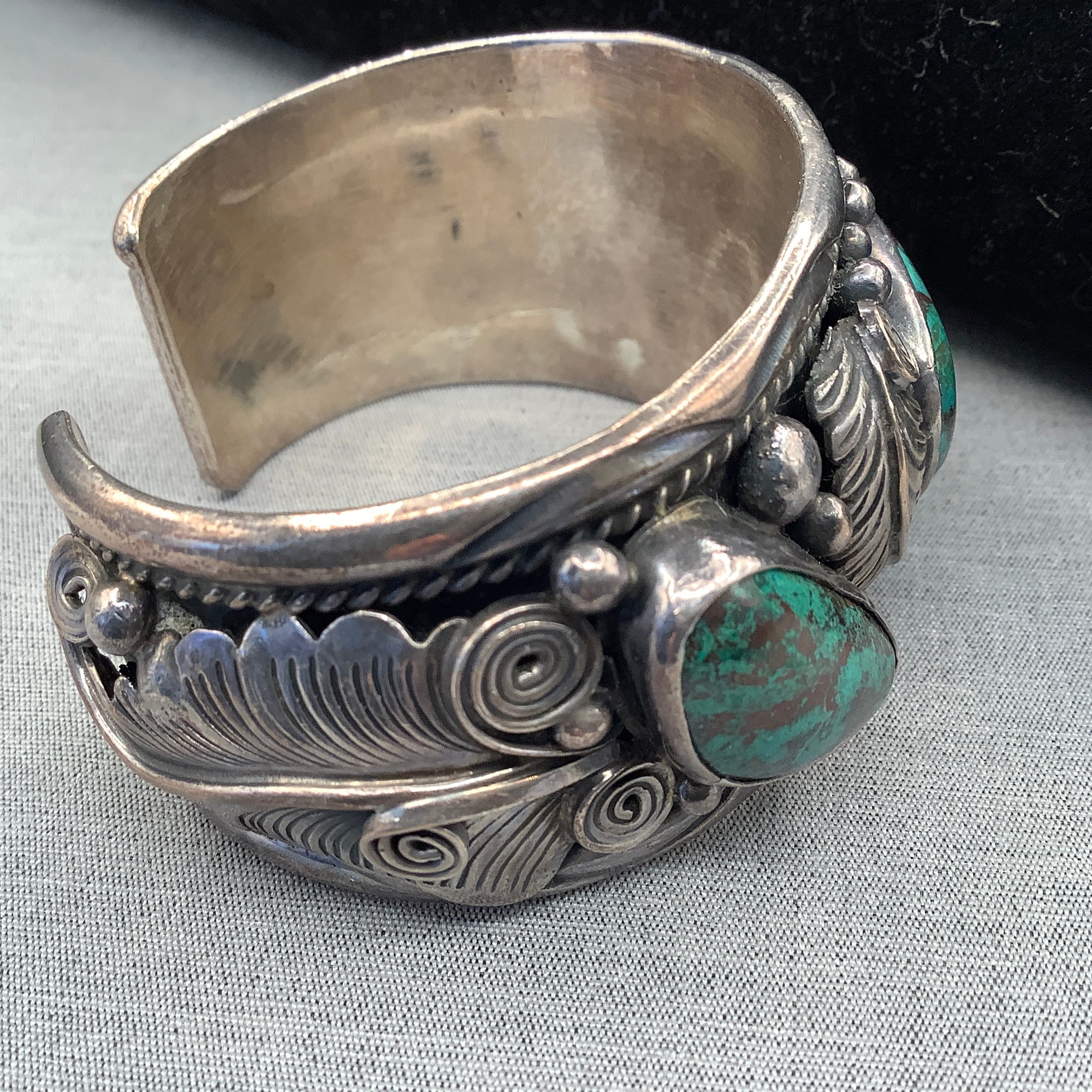 Sterling Silver Navajo Signed Frances Begay Large Cuff Bracelet With 3 ...