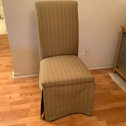 Armless Dining Room Chair, Full Pleat Skirt, Beige Fabric With Satin Stripe