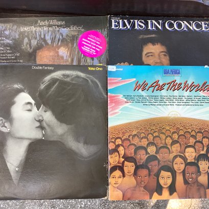 4 Albums, John Lennon Yoko O No, USA Africa We Are The World, Elvis In Concert, Andy Williams 'The Godfather'