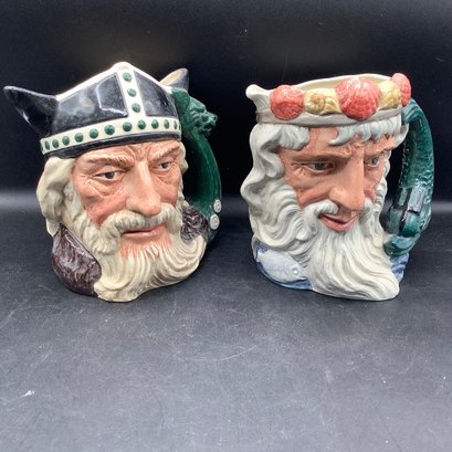 2 Large 8 Inch Toby Mugs By Royal Doulton England, Viking And Neptune