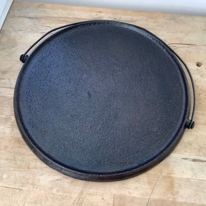Erie Labeled Round Griddle Plate, Cast Iron With Heavy Wire Hangar. 14 Inch