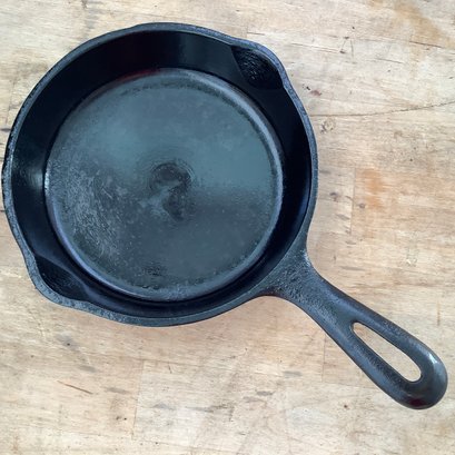 Cast Iron 6 1/2 Inch Skillet, Double Pout Spouts. 10 3/8 Inch With Handle