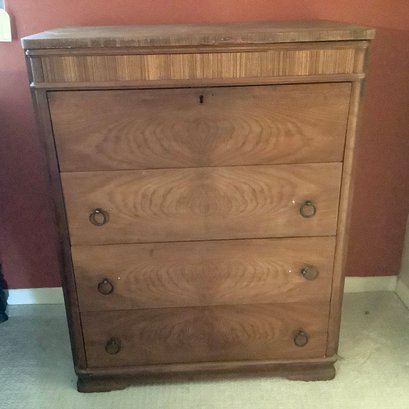 1930s Dresser With Secretary Desk, Solid Wood- Great Graining On Drawer Fronts And Details On Top Edge