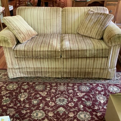 Quality Ethan Allen Loveseat With Velveteen Fabric. Skirted With 2 Pillows