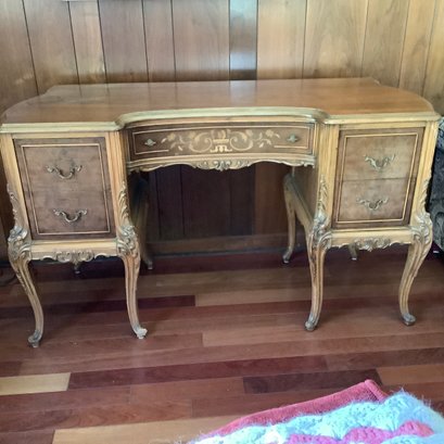 Antique French Desk, Full Cabriole Legs, Marquetry On Front Drawer, Exceptional Detail