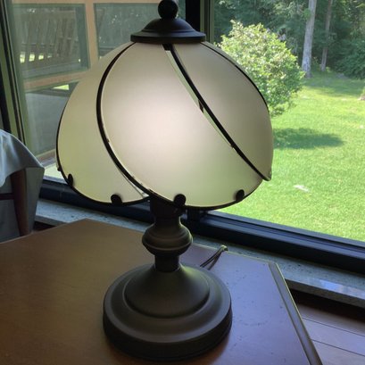 Table Lamp With Frosted Glass Swirl Panels, 3 Way Touch Lamp, Oil Rubbed Bronze Finish On Base And Finial