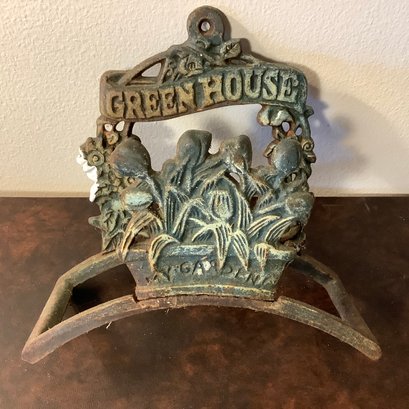Vintage Cast Iron Garden Hose Holder, Green House