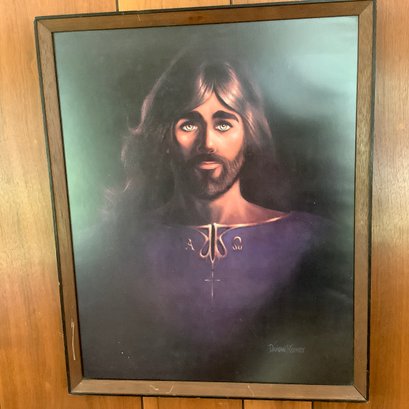Custom Framed Artwork Of Jesus By Damien Koorey, Oil On Board Signed Lower Right