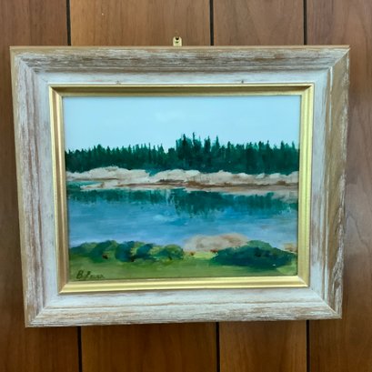 Framed Original Art Painting On Canvas By Barbara Lauer, Signed Lower Left