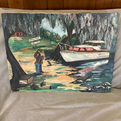 Original One Of A Kind Painting By Jan Ross, 1967, Two Fisherman At Sandy Point