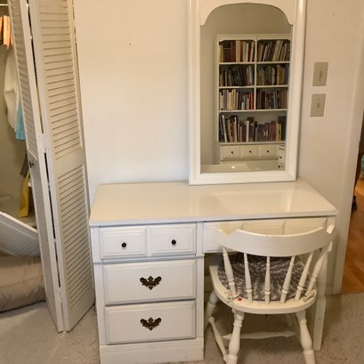White Desk Or Vanity With Chair And Mirror