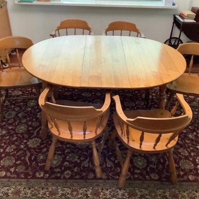 4 Generation Dining Table & 6 Barrel Chairs, Solid Wood Construction, No Marks Or Damage!