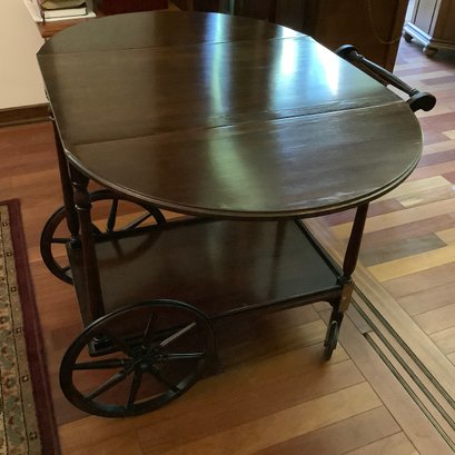 Vintage Bar Cart With Wheels, Tea Cart Has Fold Out Top And Collapsible Handle
