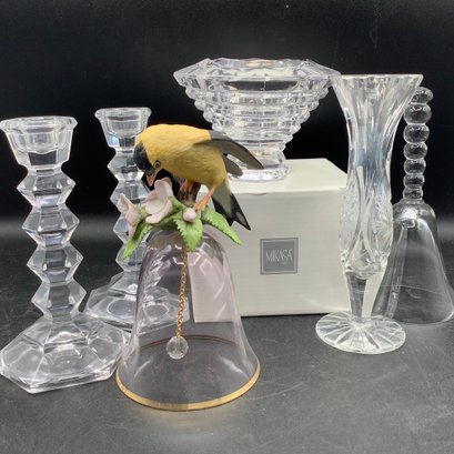 Mikasa Plateau Votive Crystal In Box, Bells, Crystal Candle Sticks And Vase
