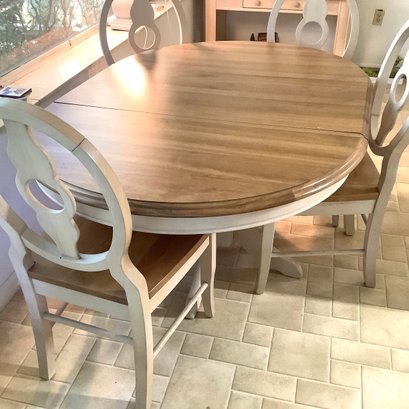 Dining Table With Removable Leaf, 4 Chairs. Wood Tops And Whitewashed Legs And Back
