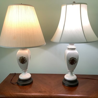 Pair Of Porcelain Lamps With Shades
