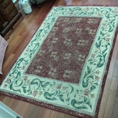 Floral Area Rug, Maroon, Cream And Green