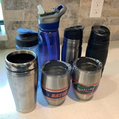 Set Of 7 Cups And Tumblers, 2 UF Gator Tervis Tumblers With Lids