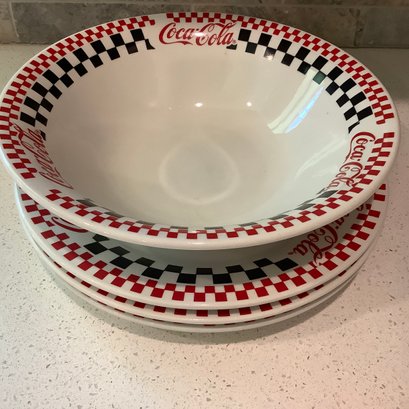 Coca Cola Brand Serving Bowl And 3 Plates