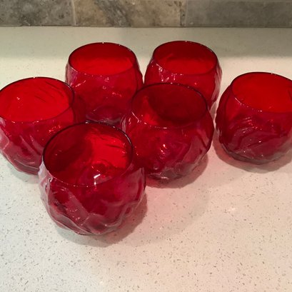 Set Of 6 Red Glasses, Red Rock Stemless Barware