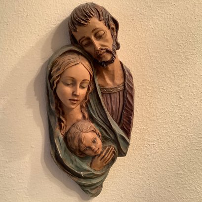 Carving Of Joseph, Mary And Baby Jesus, Signed On Side, Made In Italy