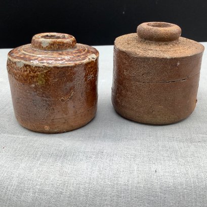 Pair Of Antique Salt Glazed, Sandstone Ink Wells